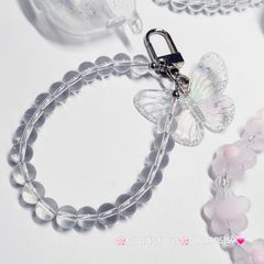Cover Case Vỏ bảo vệ Airpod Trong Bling Bling Bướm & Hoa Nhí kèm móc khóa Airpod 1/2/3/Pro/Pro2