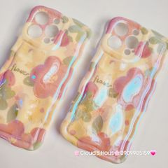 Case Ốp điện thoại iPhone HOA Hologram nền vàng Nổi Viền Gợn Sóng iPhone 12/13/14/15/Pro/Promax