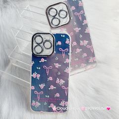 Case Ốp điện thoại iPhone Gương Nơ Hoa Camera đính đá kèm bảo vệ camera hologram iPhone 11/12/13/14/15/Pro/Promax