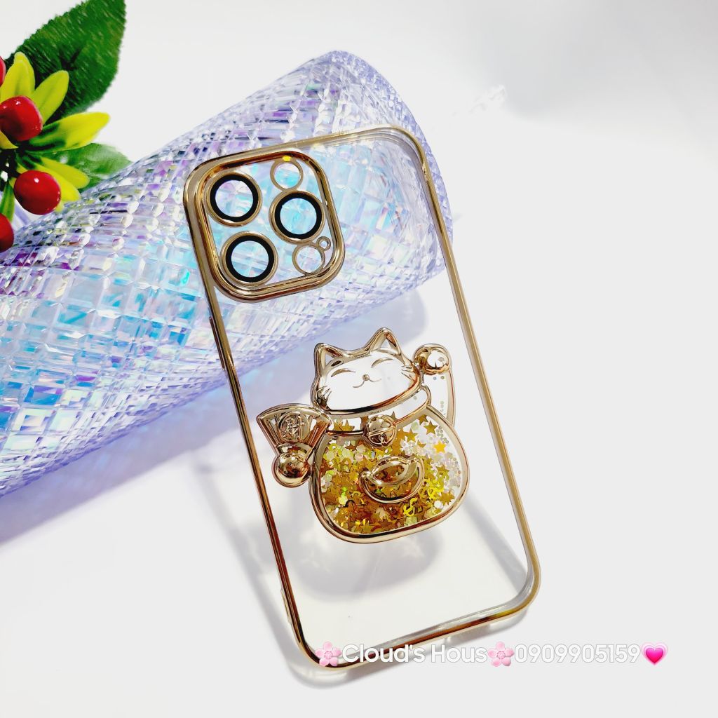 Case Ốp điện thoại iPhone Mèo Trong Hạt Bling Bling viền màu iPhone 11/12/13/14/15/Pro/Promax - TẾT