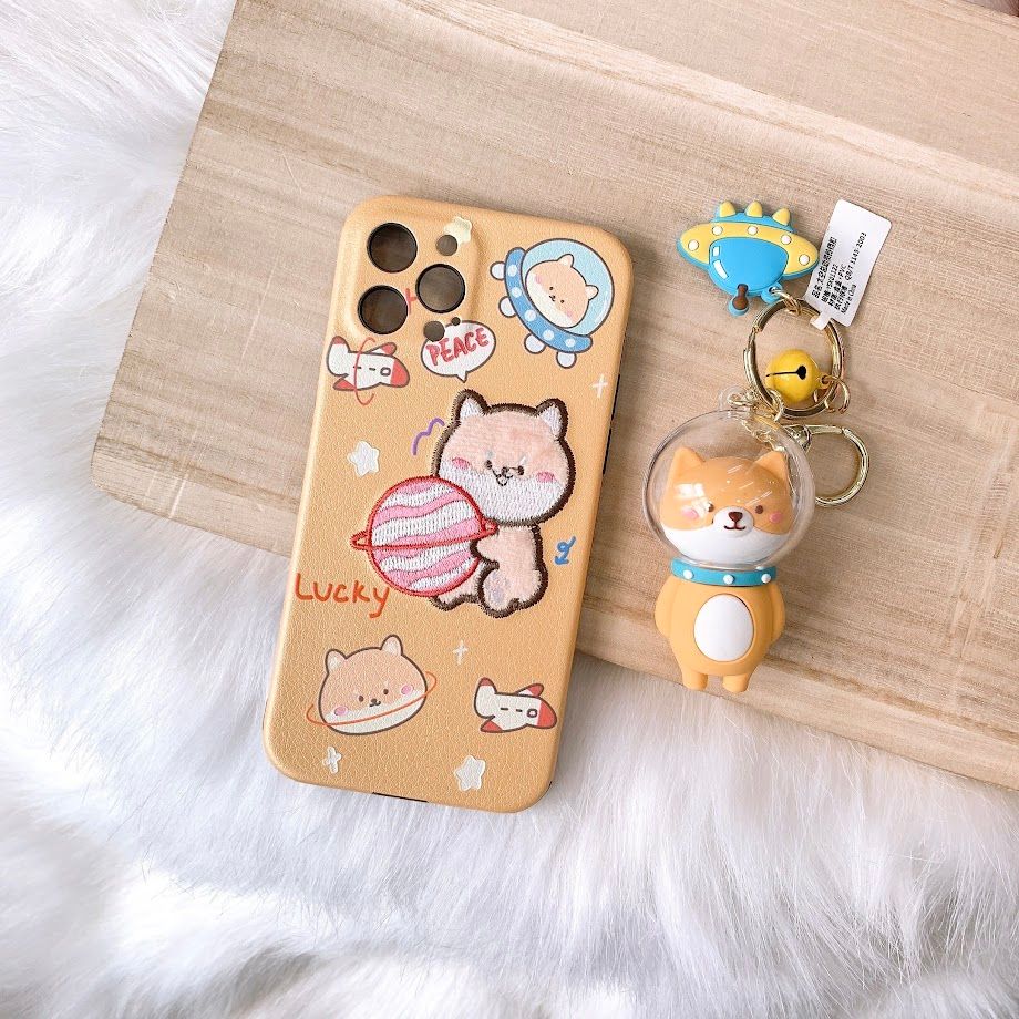 Case Ốp điện thoại nhám da iPhone Chó Bulldog Thêu nổi  (màu Vàng)
