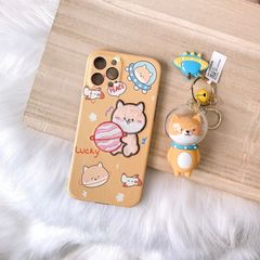 Case Ốp điện thoại nhám da iPhone Chó Bulldog Thêu nổi  (màu Vàng)
