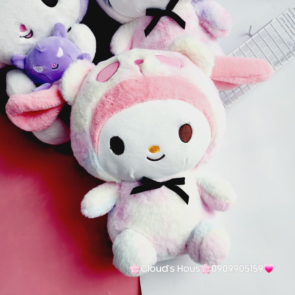 Gấu Bông My Melody & Kuromi Cầu Vồng Đeo Nơ Đen nhỏ