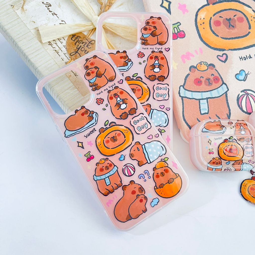 Case Ốp điện thoại iPhone Chuột Capybara 3D Bóng Kute iPhone 12/13/14/15/Pro/Promax
