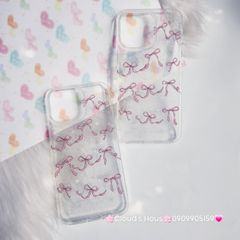 Case Ốp điện thoại iPhone Nơ Hồng Trong Kim Tuyến Bling bling iPhone 11/12/13/14/15/Pro/Promax