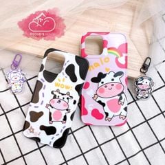 CASE IPHONE NHÁM BÓNG HOẠ TIẾT BÒ SỮA Trăng - Hồng