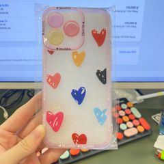 Case Ốp điện thoại iPhone Trong dẻo viền nhám in hình Trái tim kute viền cam màu