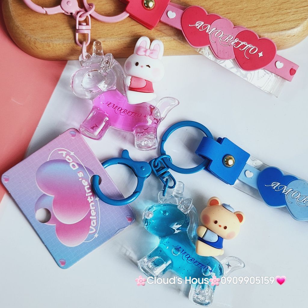 Móc Khóa Gấu & Thỏ Cưỡi Ngựa Bling Bling nước