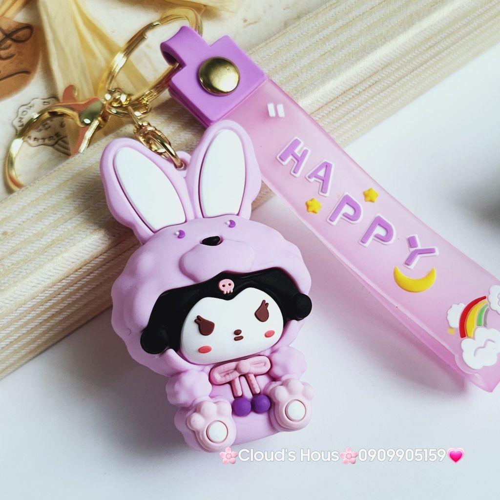 Móc khóa Gấu và Thỏ đầu xù Happy