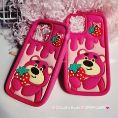 Case Ốp điện thoại iPhone Gấu dâu Lotso ôm dâu Su dẻo Chống Shock iPhone 11/12/13/14/Pro/Promax