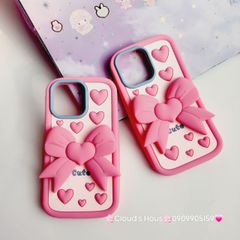 Case Ốp điện thoại iPhone Su dẻo Nơ Chống Dựng Trái tim iPhone 6P/7P/8P/X/Xs/XSMax/11/12/13/14/15/Pro/Promax