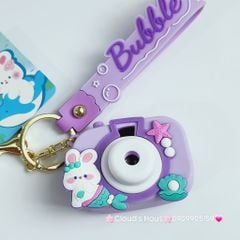 Móc Khóa Máy Ảnh Thỏ Trắng Bubble Có đèn