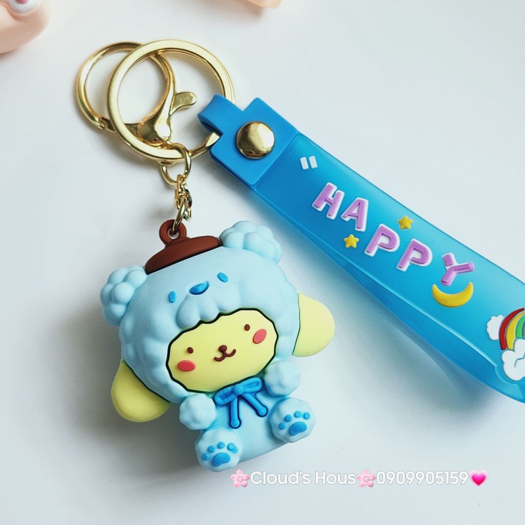 Móc khóa Gấu và Thỏ đầu xù Happy