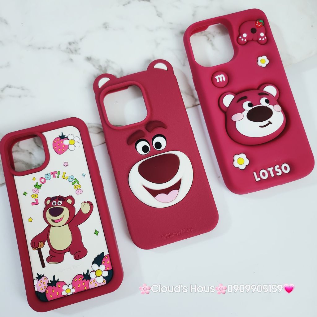 Case Ốp điện thoại iPhone Gấu dâu Lotso Su dẻo nền trắng Chính hãng Disney iPhone 12/13/14/15/Plus/Pro/Promax