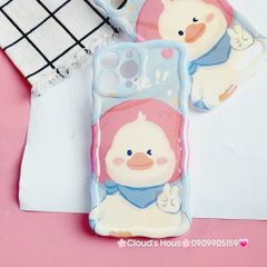 Case Ốp điện thoại iPhone Vịt Cute Đeo Yếm Hologram Viền Gợn Sóng iPhone 11/12/13/14/15/Pro/Promax