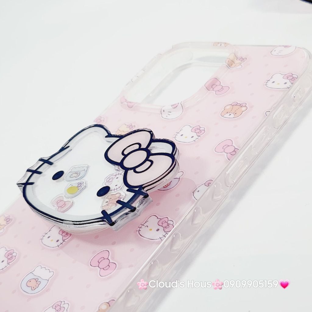 Case Ốp điện thoại iPhone Hello Kitty Nền Hồng PopSocket iPhone 12/13/14/15/16/Pro/Promax