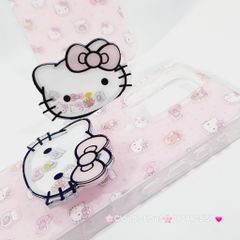 Case Ốp điện thoại iPhone Hello Kitty Nền Hồng PopSocket iPhone 12/13/14/15/16/Pro/Promax