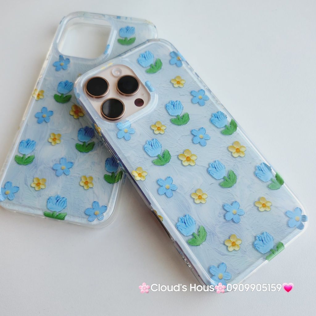 Case Ốp điện thoại iPhone Hoa Xanh dương nhí phôi crytal iPhone 12/13/14/15/16/Pro/Promax