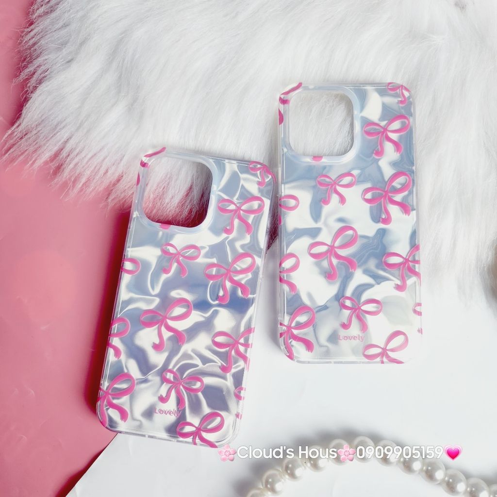 Case Ốp điện thoại iPhone Nơ Hồng Ánh Bạc iPhone 11/12/13/14/15/Pro/Promax