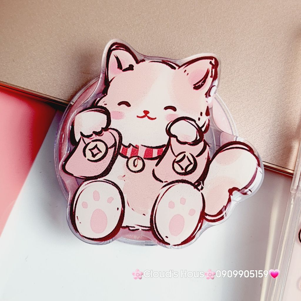 Case Ốp điện thoại iPhone Mèo Hồng May Mắn Kèm Popsocket Magsafe Nam Châm iPhone 11/12/13/14/15/Pro/Promax