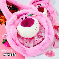 Túi đeo chéo Gấu dâu Lotso Trong Hồng nhạt 3D Nổi
