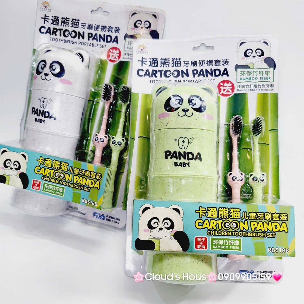 Bàn Chải Kèm Hộp Đựng Panda Bamboo Fiber Cho Bé