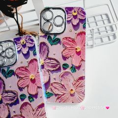 Case Ốp điện thoại iPhone Hoa To Hologram Nền Tím Đính đá Camera iPhone 11/12/13/14/15/Pro/Promax