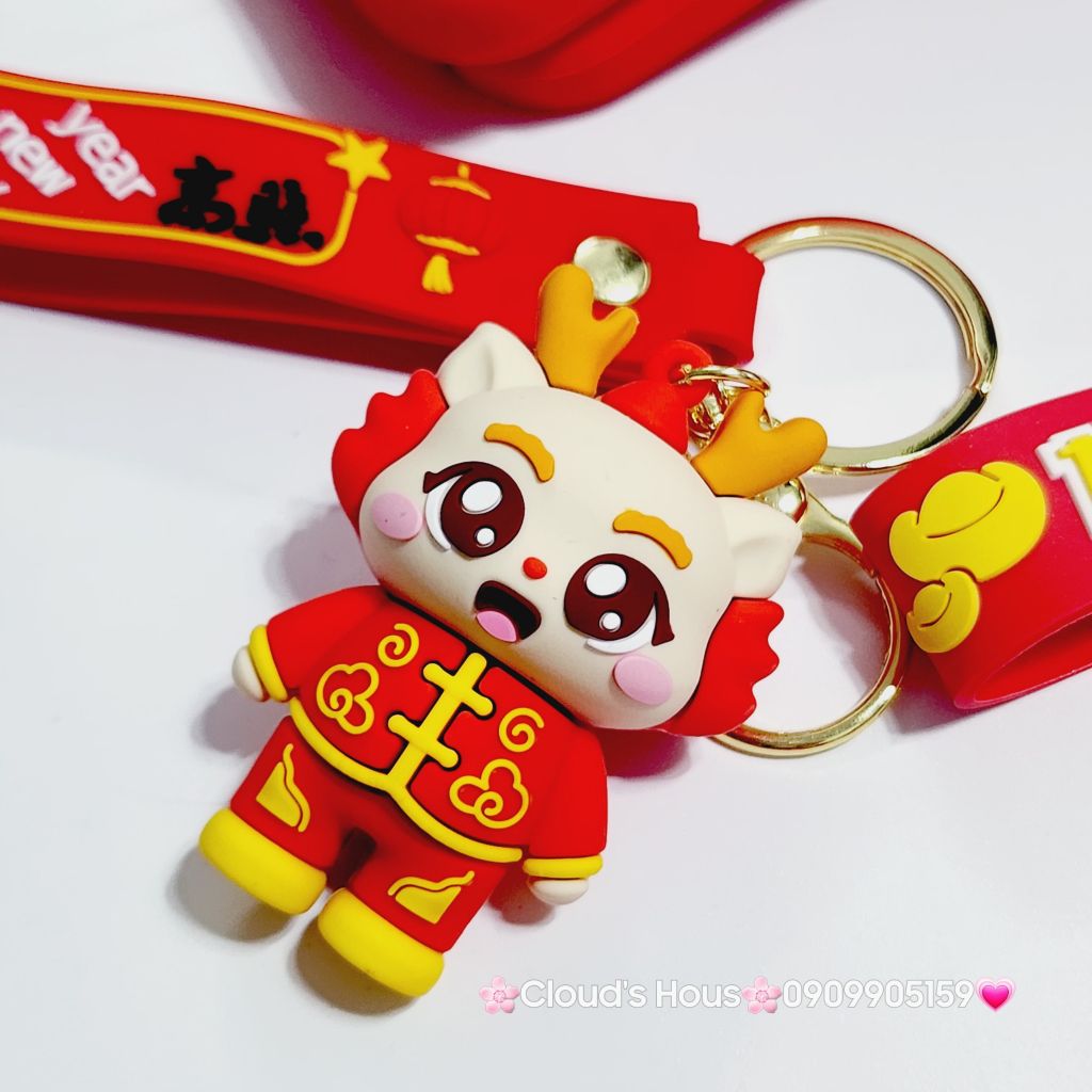 Móc Khóa Rồng Vàng Áo Đỏ Chúc TẾT Happy New Year