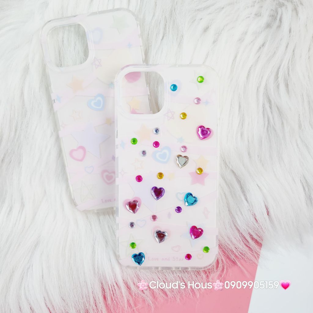 Case Ốp điện thoại iPhone Trái tim Đính đá iPhone 11/12/13/14/Pro/Promax