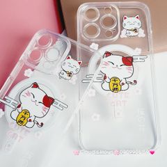 Case Ốp điện thoại iPhone Trong Magsafe Mèo may mắn Cute Cat kèm Popsocket iPhone 11/12/13/14/15/Pro/Plus/Promax - TẾT