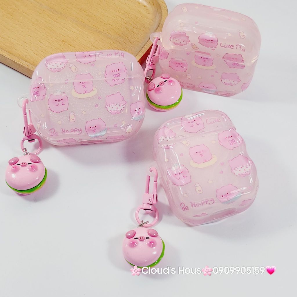 Cover Case Vỏ bảo vệ Airpod Heo Hồng Trong Kèm Charm Airpod 1/2/3/Pro/Pro2