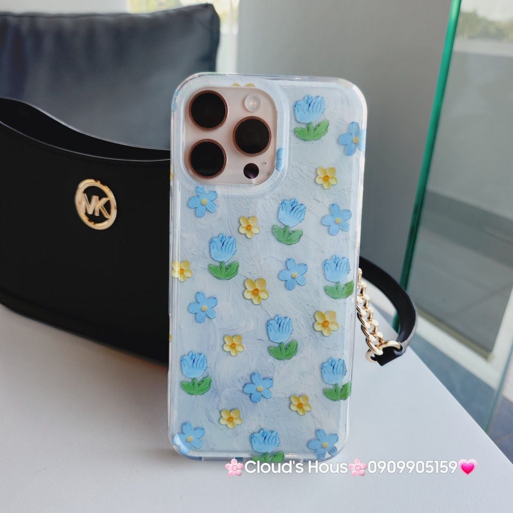 Case Ốp điện thoại iPhone Hoa Xanh dương nhí phôi crytal iPhone 12/13/14/15/16/Pro/Promax