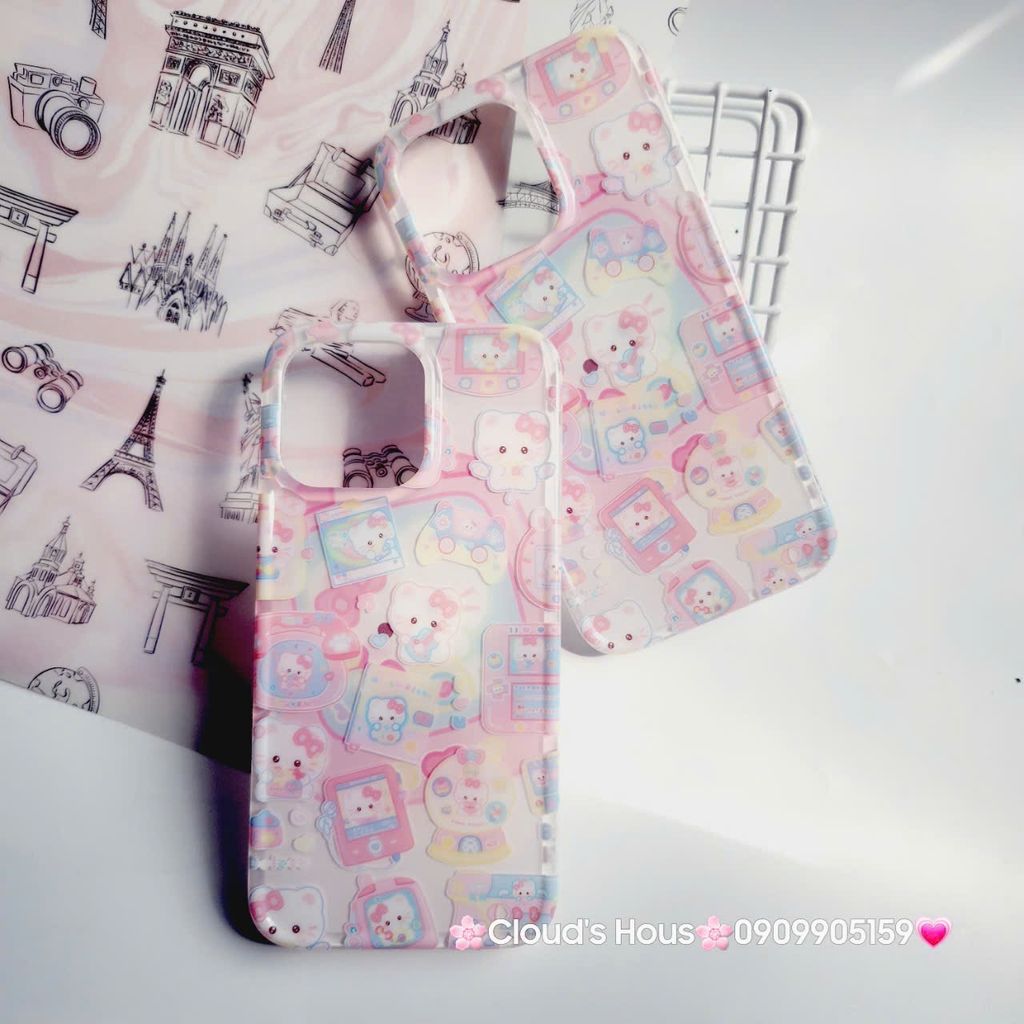 Case Ốp điện thoại iPhone Hello Kitty Nền Trắng Hồng iPhone 12/13/14/15/Pro/Promax
