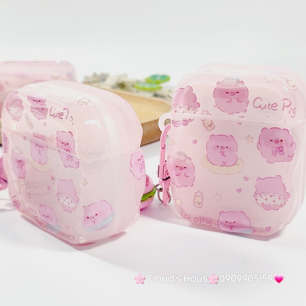 Cover Case Vỏ bảo vệ Airpod Heo Hồng Trong Kèm Charm Airpod 1/2/3/Pro/Pro2