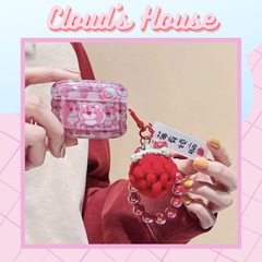 Cover Airpod Gấu dâu Lotso Chất dẻo gợn sóng Kèm móc khoá