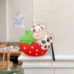 Cover Case Vỏ bảo vệ Airpod Su dẻo Bò sữa Bò ôm dâu Airpod 1/2/Pro/Pro2