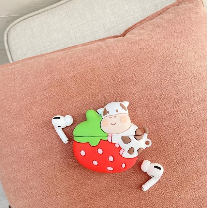 Cover Case Vỏ bảo vệ Airpod Su dẻo Bò sữa Bò ôm dâu Airpod 1/2/Pro/Pro2