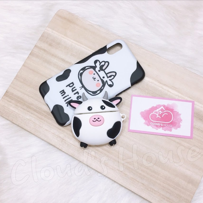 Cover Case Vỏ bảo vệ Airpod Su dẻo Bò sữa Tròn Sừng bạc Airpod 1/2/Pro/Pro2