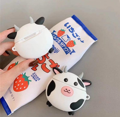 Cover Case Vỏ bảo vệ Airpod Su dẻo Bò sữa Tròn Sừng bạc Airpod 1/2/Pro/Pro2