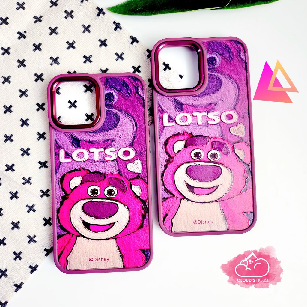 Case Ốp điện thoại iPhone Gấu dâu Lotso Tranh vẽ nhám tím iPhone 11/12/13/14/Pro/Promax