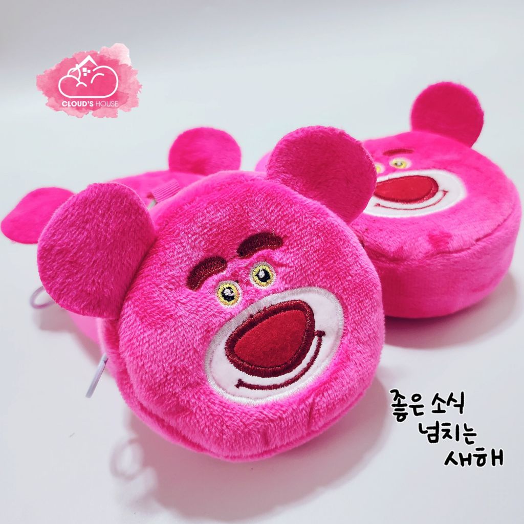 Bóp móc khoá Gấu dâu Lotso Vải bông nhung ( Tặng Kèm Tai Nghe)