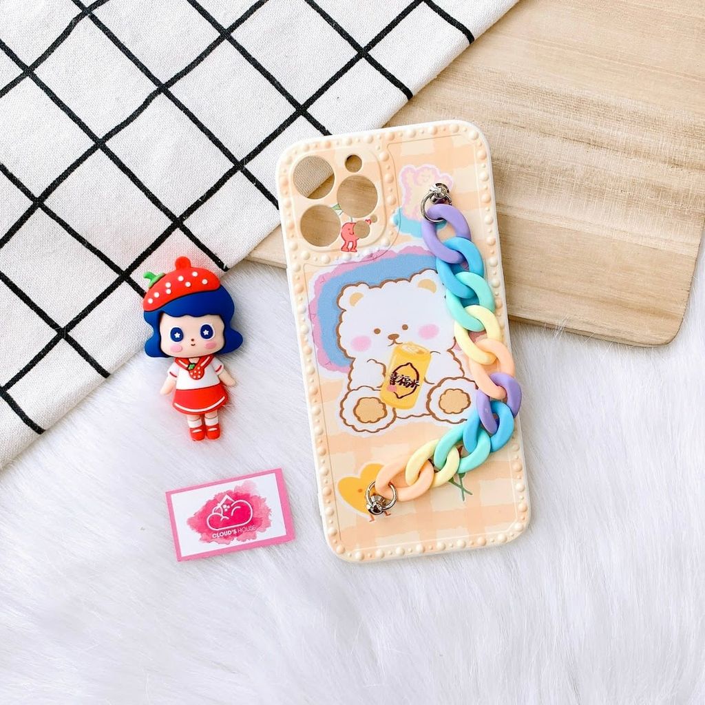 Case Ốp điện thoại Tua rua Gấu xanh - vàng iPhone 7plus/X/XSM/11/11promax/12/12pro/12promax