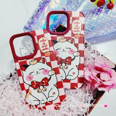 Case Ốp điện thoại iPhone Mèo may mắn nhám da Tiền vô như nước iPhone 11/12/13/14/15/Pro/Promax