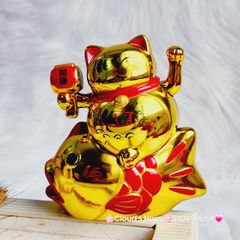 Mèo Thần Tài Mạ Vàng Cưỡi Cá Chép