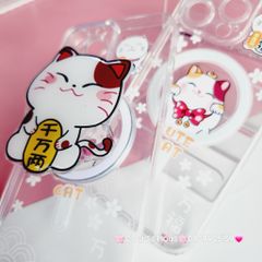 Case Ốp điện thoại iPhone Trong Magsafe Mèo may mắn Cute Cat kèm Popsocket iPhone 11/12/13/14/15/Pro/Plus/Promax - TẾT