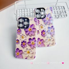 Case Ốp điện thoại iPhone Hoa Hologram Tím - Trắng Nền Trắng Đính đá Camera iPhone 11/12/13/14/15/pro/Promax