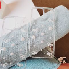 Case Ốp điện thoại iPhone Trong Bling Bling nơ đen đính đá lấp la lấp lánh iPhone 11/12/13/14/15/Pro/Promax