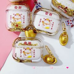 Cover Case Vỏ bảo vệ Airpod Mèo Nước Bling Thần Tài Charm Thỏi Vàng Airpod 1/2/3/Pro/Pro2 - TẾT