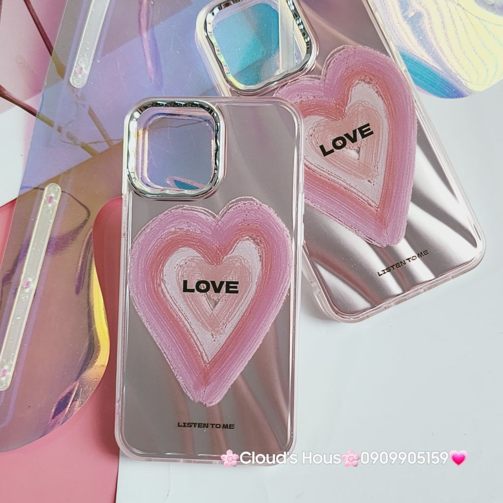 Case Ốp điện thoại iPhone Trái tim Love ánh hồng iPhone 11/12/13/14/15/Pro/Promax