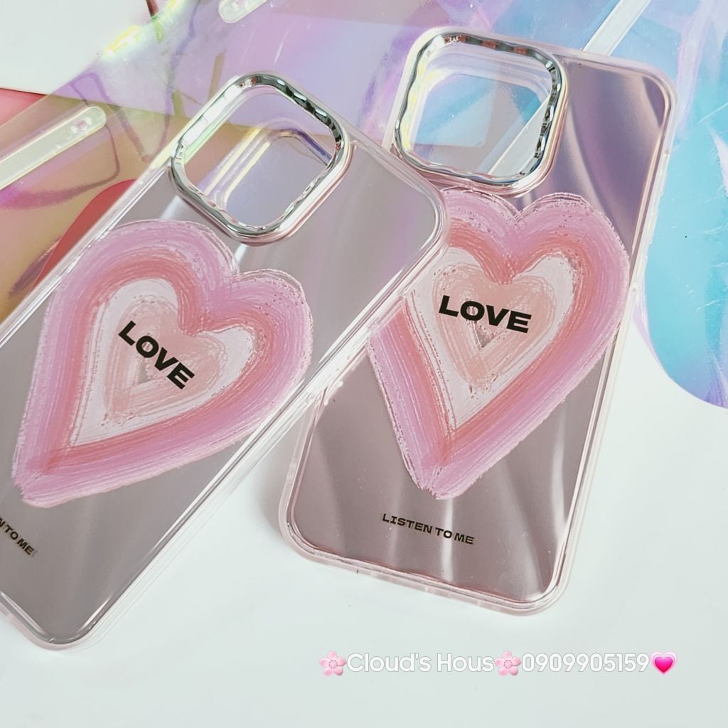 Case Ốp điện thoại iPhone Trái tim Love ánh hồng iPhone 11/12/13/14/15/Pro/Promax
